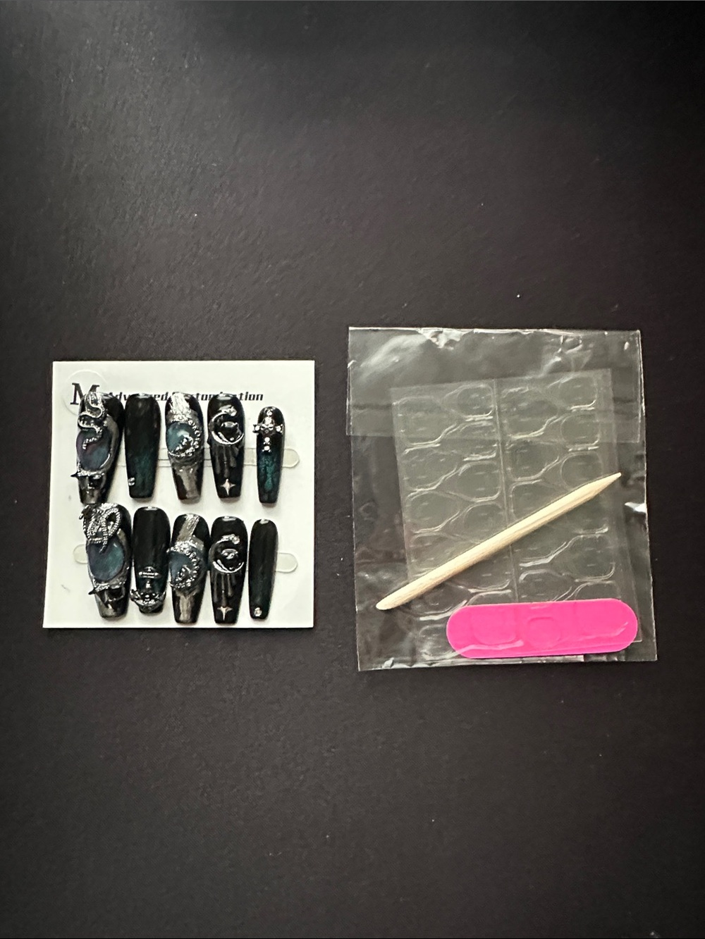Dark Press-On Nail Set with Accessories